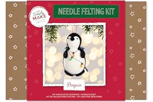 Simply Make Needle Felting Kit - Penguin with Fairy Lights Design for Kids and Adults, Including Wool, Needles, and all Tools, Perfect for Adult Crafts and Beginners - Needle Felting Art & Craft Kit