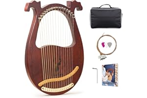 VixxNoxx Lyre Harpe 16 cordes en Métal Lyre Instrument de Musique en Acajou avec Clé d'accordage Cordes de Rechange Livre de Musique en Englais Portable Sac, Harp pour Adultes Enfants Débutants