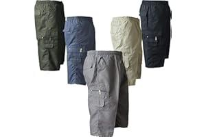 Top Demand Mens New Plain Summer Elasticated Waist 3/4 Shorts Cotton Cargo Combat Pants Bottoms