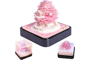 BQWEUN Calendrier 3D 2024 avec Lumières, 98 × 85mm Sakura Cabane Dans Les Arbres Rose Calendrier Bureau, Calendrier de Bureau Détachable de 232 Pages, pour Chambre, Salon, Bureau (Rose)