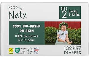 ‎ECO BY NATY NATY by Nature Babycare 8178365B Eco by Naty Premium Organic diapers for sensitive skin, size 2, 3-6 kg, 4 packs of 33 pieces (132 pieces in total), white