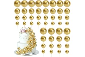 BOUBONI 48 Stück Tortendeko Kugeln Cake Topper Kuchen Kugeln Dekorationen Ballon Cupcake Tortenaufleger für Geburtstag Party Hochzeit Babyparty Kuchendekoration (Gold)