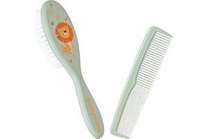 babynova Set Kam & Borste – Set Hårvård med Extra Mjuka Naturliga Nylonborst för Bebisar & Småbarn – Skonsam Vård för Känsliga Hjässor – BPA-fri – Lejongrön