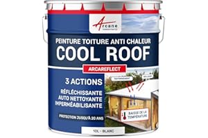 ARCANE INDUSTRIES Cool Roof, Peinture toiture Blanche et réfléchissante, Anti Chaleur et Auto nettoyante : Arcareflect - 10 L Blanc
