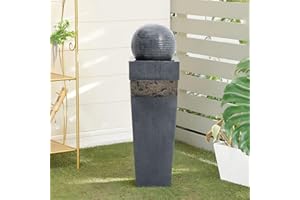 Warmiehomy Electric Water Fountain, Decorate Water Feature Waterfall Fountain with LED Lights Stone Effect Freestanding for Garden, Patio, Countryard, 80cm Water Features, Dark Blue, Sphere