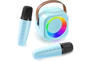 Danolt Bluetooth Karaoke Maschine,Blau Karaoke Maschine mit 2 Mikrofonen,Kinder Musikbox Mini Karaoke Maschine mit Vier Variablen Soundeffekten und Led-Lichtern Geschenksets Kinder Erwachsene
