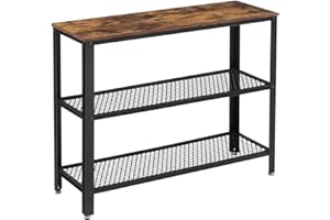 ‎VASAGLE VASAGLE Stół do przedpokoju z 2 kratkowanymi półkami, stolik pomocniczy, kredens, do salonu, korytarza, 101,5 x 35 x 80 cm, wąski, stalowy, w stylu industrialnym, brązowy vintage, czarny LNT81BX