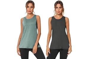 Aseniza Débardeur de Sport Femme Débardeur Femme Coton T-Shirts Debardeur été à sans Manches Yoga Loisirs Jogging Running Fitness Tank Top