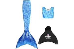 Planet Mermaid Girls Kids 3 Piece Vivid Colour Swimming Mermaid Tail, Crop Top & Wear-Resistant Magic Fin Monofin (Included)