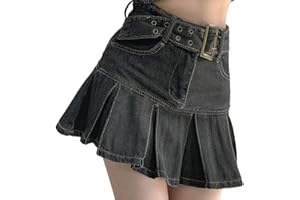 AYAZER Summer high-Waisted Pleated Denim Skirt pear-Shaped Body Cover Span Slimming A-line Skirt