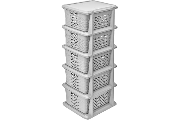 BranQ Home Essential universell, multifunktionell hylla i bomullsdesign, BPA-fri plast, 5 korgar, ljusgrå färg