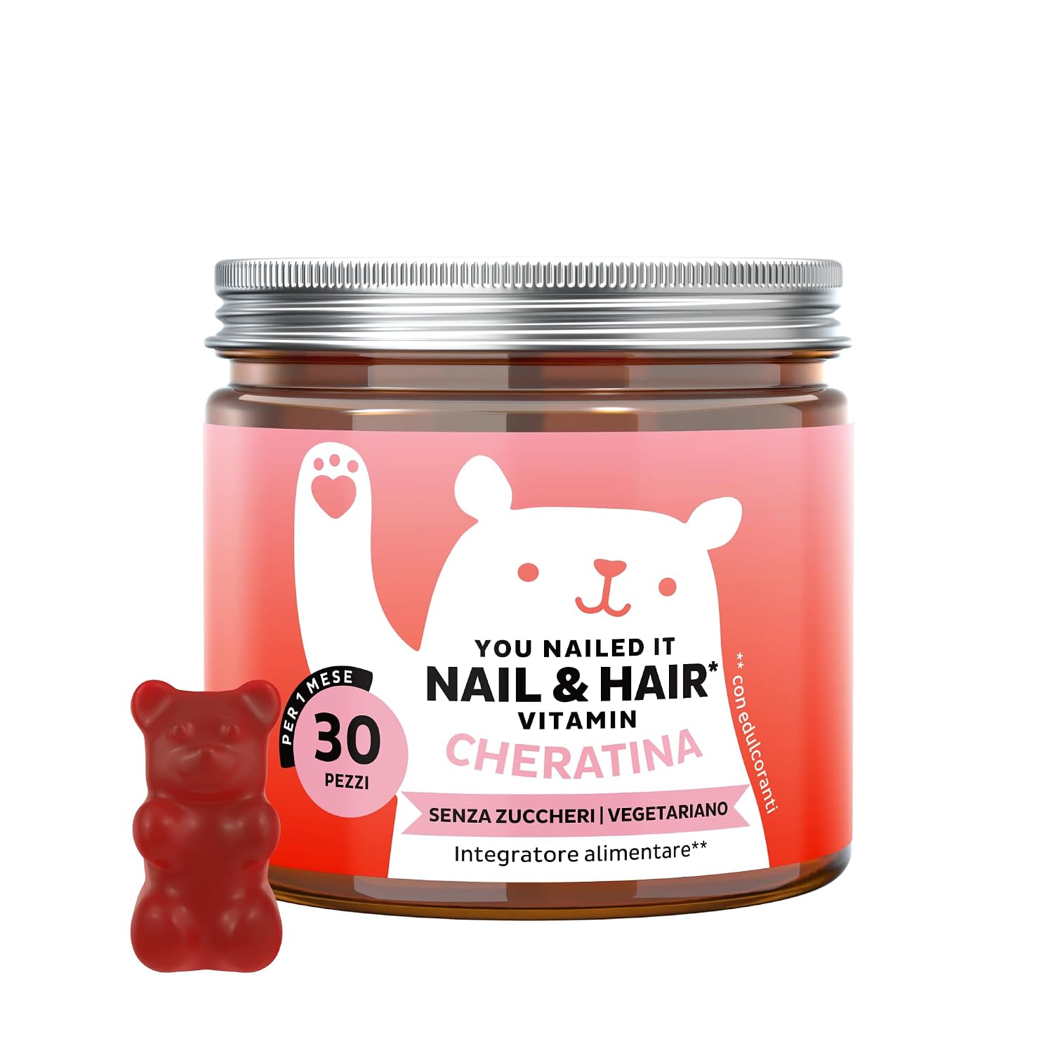 Bears with Benefits - Gommose Cheratina - Capelli & Unghie - 30 pezzi | You Nailed It - Biotina, Cheratina, Vitamina C, E, Zinco, Rame, Selenio - Cura da 1 mese - Senza Zuccheri, Vegetariano
