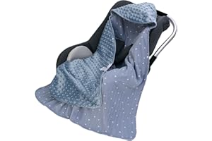 AMO NENES Coperta Avvolgente in 100% Cotone, 90*90cm Bifacciale Multifunzionale Copertina Accogliente con Cappuccio, Morbida Trapunta per Tutte le Stagioni, Adatto a Passeggino, Seggiolino, Unisex, Blu-grigio