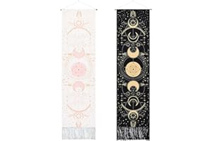 Yrendenge set of 2 Moon Tapestry Bohemian Psychedelic Tapestry Wall Hanging Medieval Tarot Decor Tapestry for Bedroom Black White 51 * 13inch（130 * 32cm）