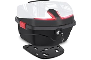 ‎ABESTME ABESTME Motorradkoffer Topcase, Topcase Motorrad mit Sicherheitsschloss für Roller, Wasserdicht Motorrad Daily Plastik Tail Box Kunststoffkoffer mit Sicherheitsschloss & Installieren Platte - Weiß