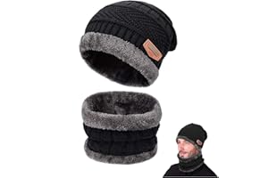 LONNALEE Herren Damen Winter Warm Beanie Mütze Loop Schal Set,2 Stücke Thermo Wintermütze Strickmütze Schlauchschal Halswärmer mit,mütze schal Set Damen Herren