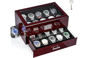 ANWBROAD 20 Compartimentos Caja para Relojes Relojero Organizador Hombre Con Cerradura Lujoso Caja De Relojes Con Tapa Grande De Cristal Vitrina 2 Niveles Para Regalo dia del Padre JWB002Y