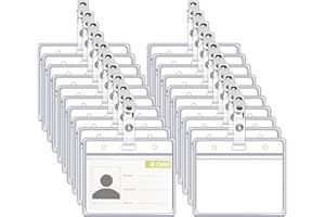 YOOSSO 50 Pezzi Porta Badge Con Clip, 9 x 8,5 cm Trasparente Cartellino Identificativo Plastica Orizzontale Impermeabile per Carta d'identità, Badge e Porta Nome