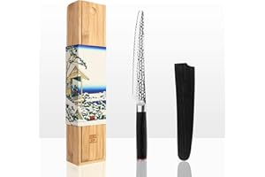 KOTAI | Couteau à Pain | Couteau Dentelé | Lame de 20 cm | Martelé et Aiguisé à la Main | Acier Inoxydable Japonais 440C Ultra-Tranchant | Manche en Pakkawood | Pleine Soie Cachée