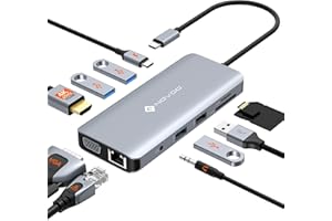 USB C Docking Station, NOVOO 11 en 1 Hub USB C Adaptador multipuerto con 4K@60Hz HDMI, 4 Puertos de Datos USB-A, SD/TF, Ethernet de 1 Gbps, VGA, PD 100W, 3,5 mm para MacBook, DELL, HP, Lenovo Thinkpad