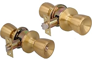 Amig - Ensemble de poignées de type bouton | Avec clé extérieure | Pêne dormant d'entrée 60/70 mm | Bord carré | Laiton | Doré mat | Portes d'une épaisseur de 35 à 45 mm