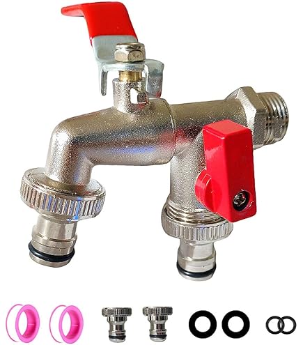 Raccord Double Robinet En Laiton Nickelé - 3 X 5 X 2 Cm, Avec Régulateur, Argenté - 7