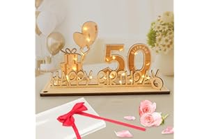 Seutgjie 50 Geburtstag Deko für Mann Frau Geldgeschenke mit LED Lichterkette Fliege und Geschenkpapier Holz Schild Gästebuch 50 Jahre Hochzeitstag Jubiläum Tischdeko