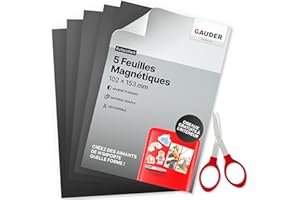 GAUDER Feuilles Magnétiques | Feuille aimantée | Feuille magnétique autocollante pour photos & plus (5 pcs)