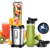Glass Blender, 500W Mini Portable Single Smoothies Glass Blender with 2 Bottles of 600 ml Tritan Plastic, Blender for Juices,