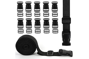LDERFIV 5m Cinghie Zaino Fettuccia, Fibbia Nylon Rotolo con 20 Fibbie per Guinzaglio Fettuccia 25mm Nero, Cinghie per Scala in Plastica per Zaino Borsa per Cane, Accessori Fai Da Te