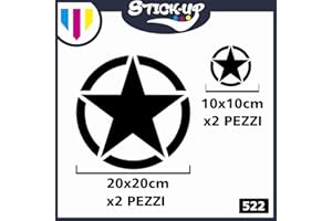 STICK-UP STICKERS Kit Adesivi -4 Pezzi Stella Militare -20X20cm 10x10cm-Fuoristrada 4X4 Fiancate Cofano Jeep Suzuki Offroad Adesivi Stickers Fiancate Auto Decal (Nero)