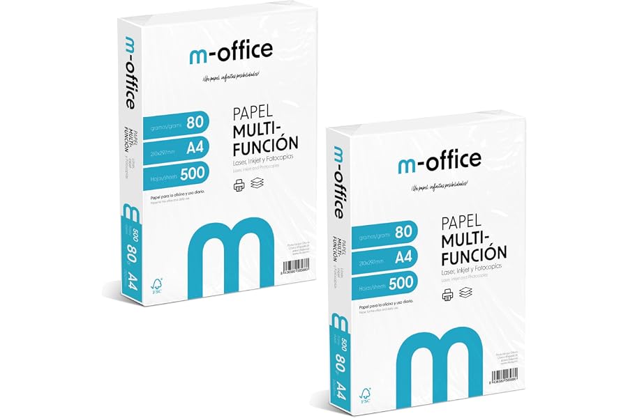 Paquete Folios A4 80gr, 2 Paquetes de 500 hojas, Papel Multifunción para Impresora Inkjet y Láser, Hojas A4 210 x 297 mm Idea