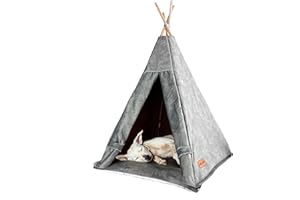 HALKALIFE Velour pet tent with curtain. Easy care thick fabric tent for cats and dogs. Dog house and cat cave. (L (27.6x27.6 in. / 70x70cm), Grey)