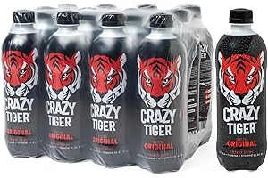 FONTI DI CRODO 1931 LEMON SODA Crazy Tiger | Energy Drink Senza Zuccheri, Gusto Tiki Mango, 12 Bottiglie da 50 cl PET Richiudibile, con Caffeina, Taurina, Vitamine