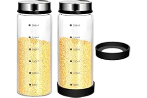 BRISKORE Juego de 2 tarros de especias de cristal de 300 ml, con 3 tipos de agujeros para especias, tarros de vidrio de borosilicato con anillo de silicona antideslizante, salero grande, recipiente para