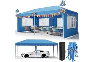 Pavillon 3x6,mit 4 Seitenteilen,Faltpavillon Wasserdicht,Stabil Winterfest,Partyzelt,Tente de Reception,Gartenpavillon Höhenverstellbar,für Strand/Festival/Camping/Markt, case of Sandsack(Blau)
