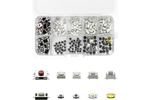 QWORK® 250 Pezzi Micro Interruttore A Pulsante 10 Modelli, Micro Tattile Interruttore, con Scatola in Plastica, per Chiavi Telecomando Auto