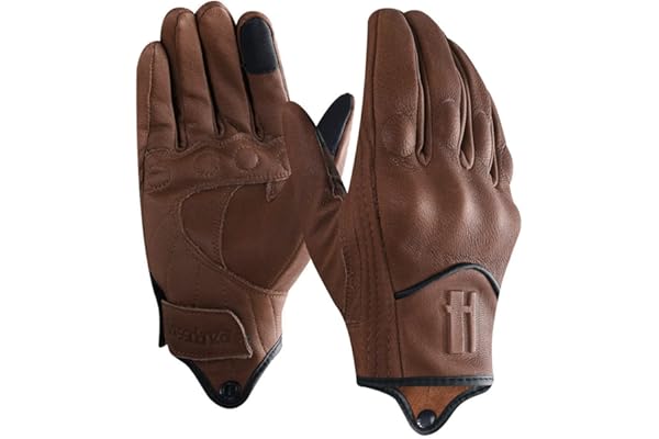 Harssidanzar Guantes de Moto de Cuero con Pantalla táctil de Piel de Cabra de Dedo Completo para Hombre GM028E
