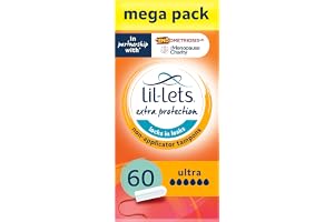 Lil-Lets Non-Applicator Ultra Tampons X 60, (6 Packs of 10 Tampons), For Extremely Heavy Flow, 6 Droplets, Plant-Based, Smart