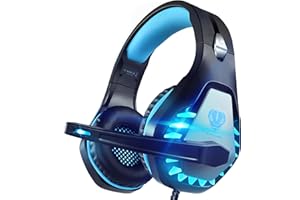 Awinnasey Gaming Headset mit Mikrofon für PC, PS4 Headset, Xbox One, Over-Ear-Headset für PS5, Schalter, Geräuschunterdrückung, Kopfhörer mit Mikrofon und LED-Lichtern, für Kinder und Erwachsene, Blau