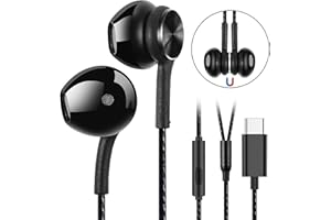 GUUVOR Cuffie USB C, Auricolari Sportivi Magnetici, Cuffie In-Ear Tipo C con Microfono, Isolamento Acustico, per iPhone 15 Pro Max, iPad Pro, Huawei, Samsung, Xiaomi con Interfaccia Type C - Nero