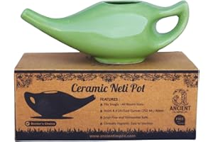 ANCIENTIMPEX Ancient IMPEX Ceramic Neti Pot (Green, 250 ml) with 5 Sachets of Neti Salt – Natural Sinus Pressure & Congestion Relief | Ayurvedic Nasal Cleansing Pot