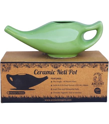 Antico Pentola in ceramica IMPEX da 250 ml (bianco) con 5 bustine di sale neti, rimedio naturale per irrigazione nasale, sollievo sinusale e igiene nasale, vaso ayurvedico per risciacquo nasale