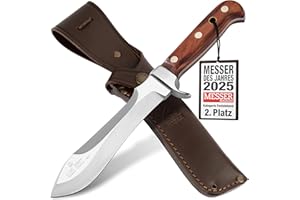 PUMA - Automesser Pflaumenholz ohne Sägezahnung - das legendäre Jagdmesser - handgefertigt in Solingen -Griff aus echtem Pflaumenholz - 155mm Klinge, Gesamtlänge 270mm - Vollerl mit Sattellederscheide