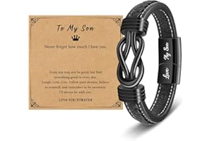 YELUWA Gifts for Son Grandson Nephew Dad Uncle Brother Boyfriend, Engraved Leather Bracelet for Nephew Grandson Son Dad Uncle,30-90th Birthday Gifts for Men 18th Teenage Boy
