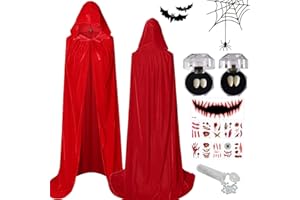 Ansamy Halloween Hooded Velvet Cloak, Vampire Cloak Black Cape for Adult Kids, Hooded Vampire Witch Capes for Halloween Fancy Dress Party