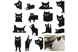 OUZHOU 15pcs Magnetic Bookmarks, Black Cat Bookmark Black Cute Cat Designs, Cat Bookmark for Children, Girls, Women Reading Page, Strong Hold, Black Cat Gifts for Book Lovers, 20WGX-4398090-8090