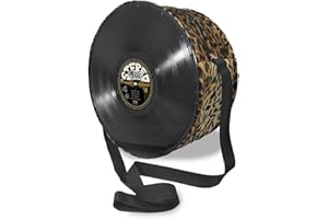 Mancha de Creación - Bolso hecho con discos de vinilo LP, tela y diseño, bolso bandolera redondo de hombro para mujer, asa regulable, retro, vintage, casual