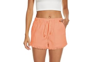 HVEPUO Short d'été, large, pour femmes, en coton et lin, avec ceinture élastique