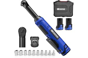 FADAKWALT 12V Llave de Carraca Extendida Inalámbrica, Kit de Llave de Trinquete Eléctrica Inalámbrica de 3/8" Pulgada, 40 Ft-lbs (50N.m) 300RPM Herramienta Eléctrica con 2×2.0Ah Baterías y cargador